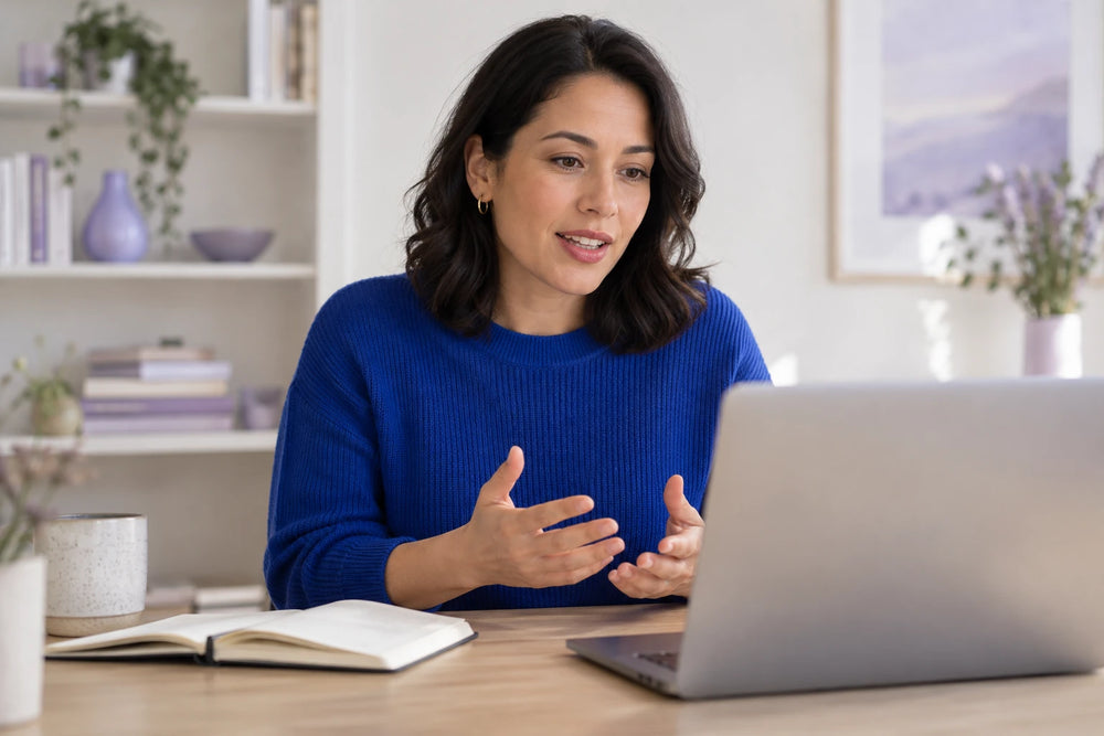 Illustrative portrait of an instructor explaining a topic online