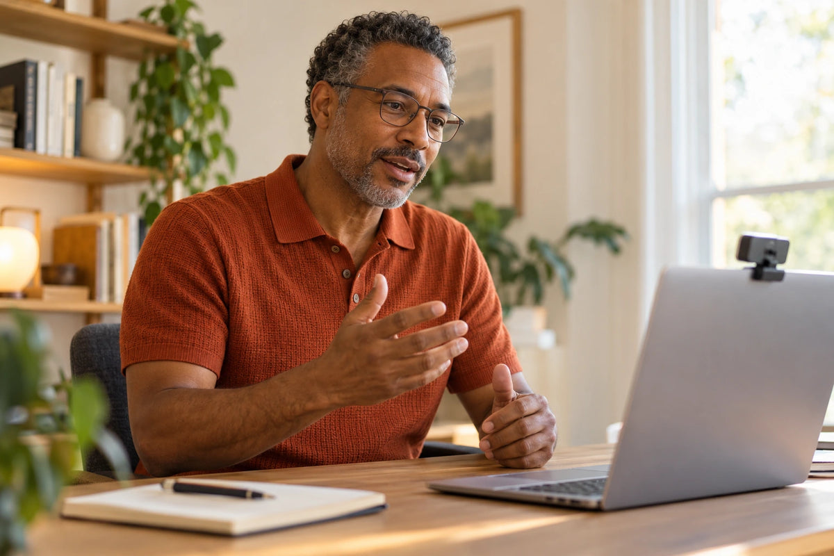 Illustrative instructor leading an online professional skills workshop